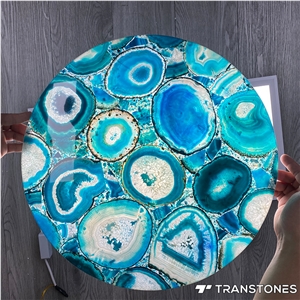 Backlit Crystal Blue Agate Stone Panel Table Top
