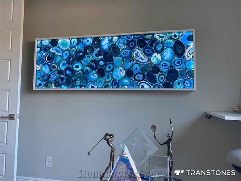 Blue Agate Decoration Slab Agate Crystal For Wall Panel
