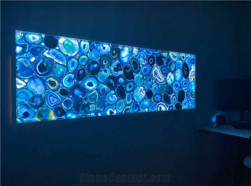 Wall Decoration Natural Blue Agate Translucent Slabs