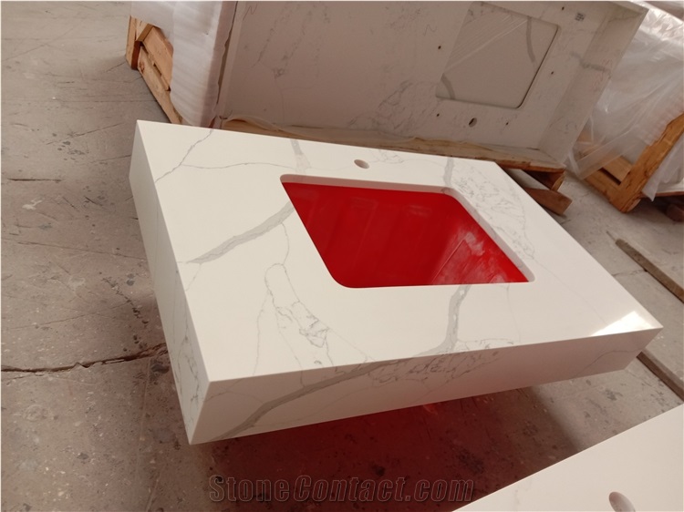 Artificial Stone Calacatta White Quartz Bathroom Vanity Tops