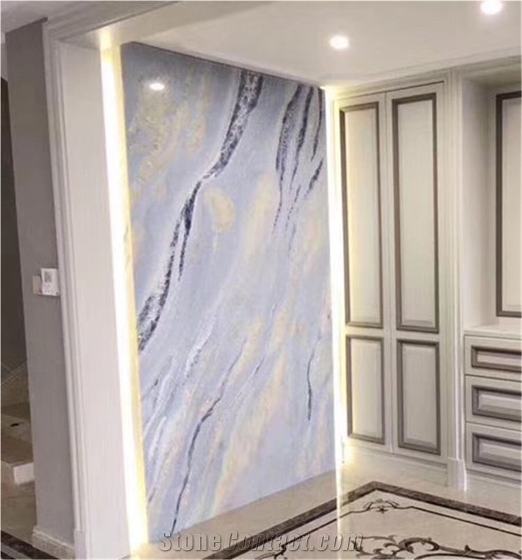 Blue Luxury Natural Marble Blue Sky White Vein  Wall Slab