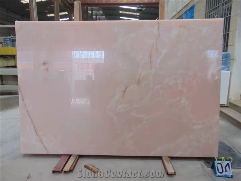 Hot Sell Pure Pink Onyx Stone Slab Tile For  Wall And Table