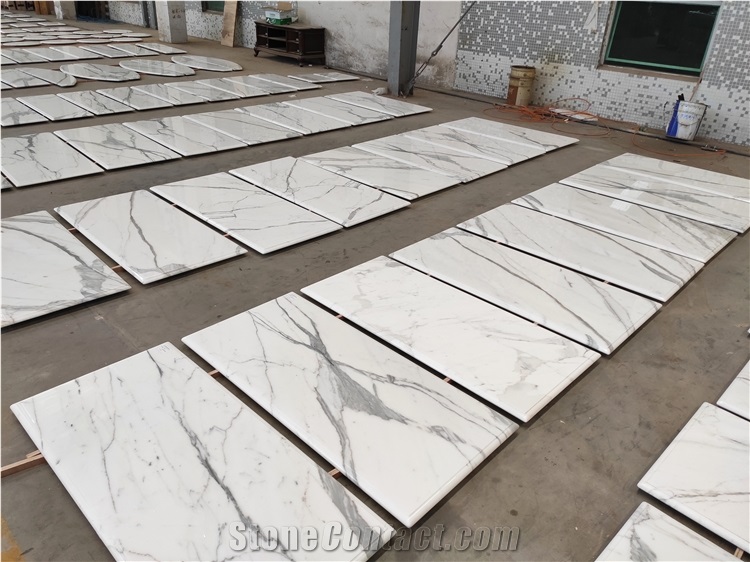 Polished Natural Stone Calacatta White Marble Stone Table Tops
