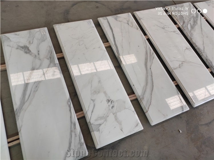 Polished Natural Stone Calacatta White Marble Stone Table Tops