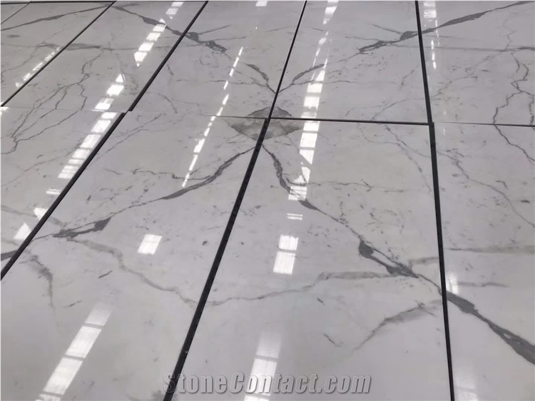 Polished Natural Stone Calacatta White Marble Tiles