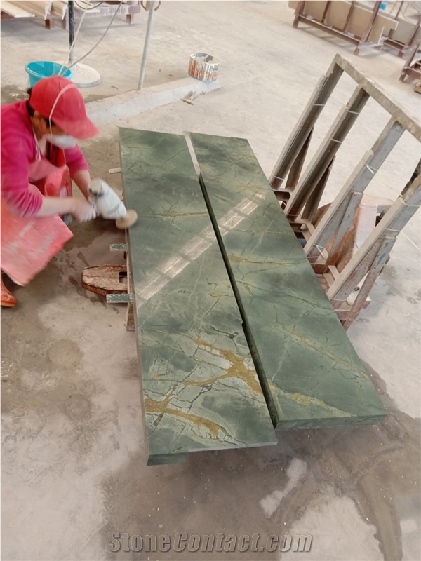 Polished Peacock Natural Green Marble Kitchen Counter