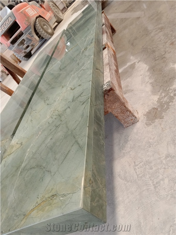 Polished Peacock Natural Green Marble Kitchen Counter