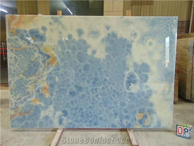 Popular Book Matched Blue Ice Onyx Stone Slab