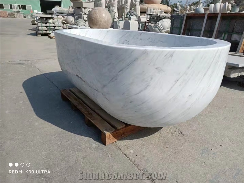 Bianco Carrara White Marble Stone Bathtubs, Oval Bath Tubs