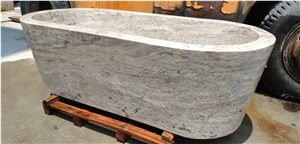 Freestanding Bathtub Silver Travertine Stone Bathroom Tubs