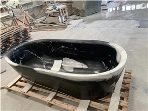 Panda White Marble Bathtub, Black Stone Bath Tub