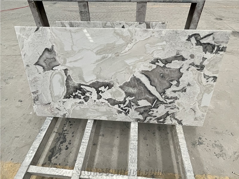 Custom Bianco Picasso Marble Tabletops For Kitchen