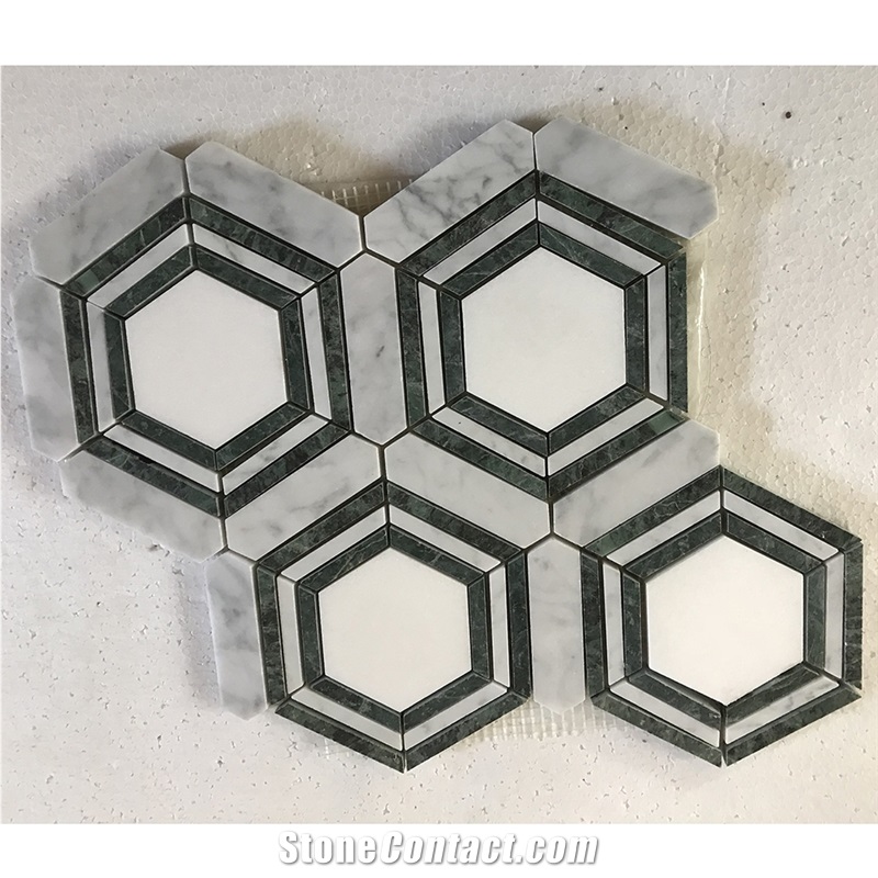 White Black Grey Marble Mosaic Bathroom Floor Tiles