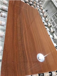 Polished Red Wood Grain Onyx Slab