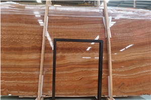 Polished Wood Grain Red Onyx Slab