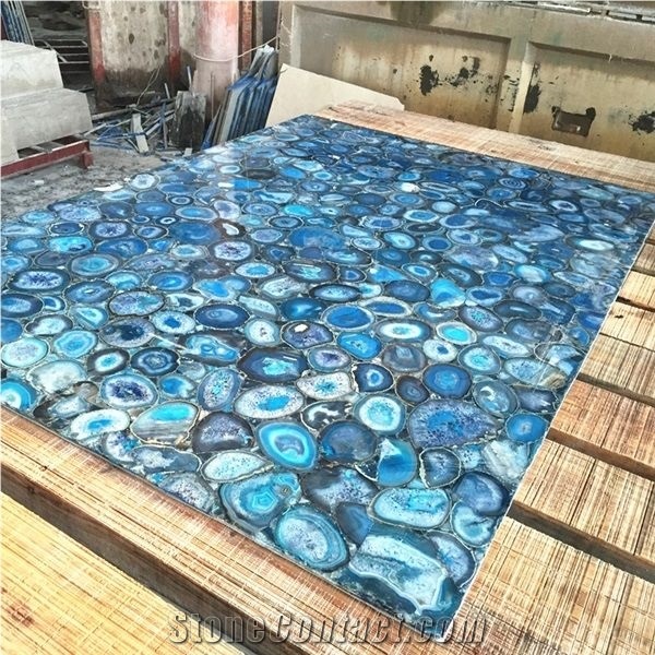 Blue Bubble Agate Semiprecious Stone Slabs For Countertops