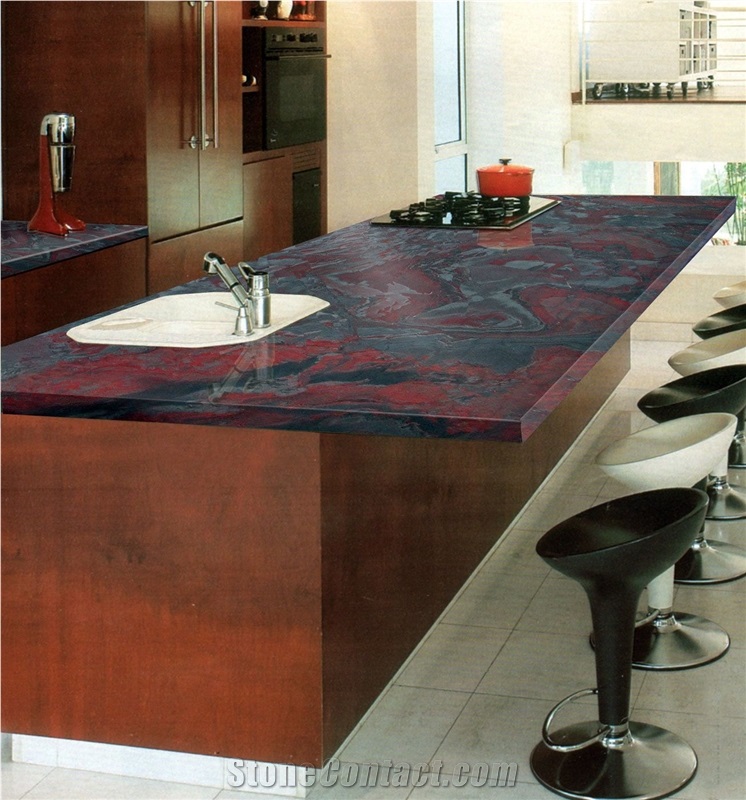 Brazil Iron Red Polished Slab For Kitchen Top