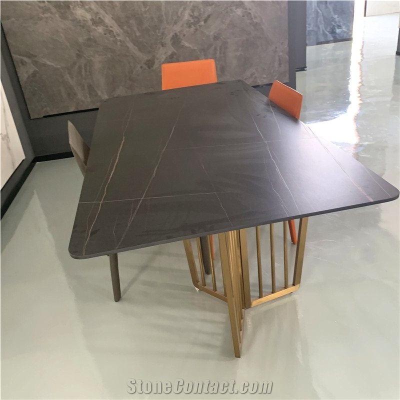 Modern Design Sintered Stone Dining Table Metal Leg Supplier