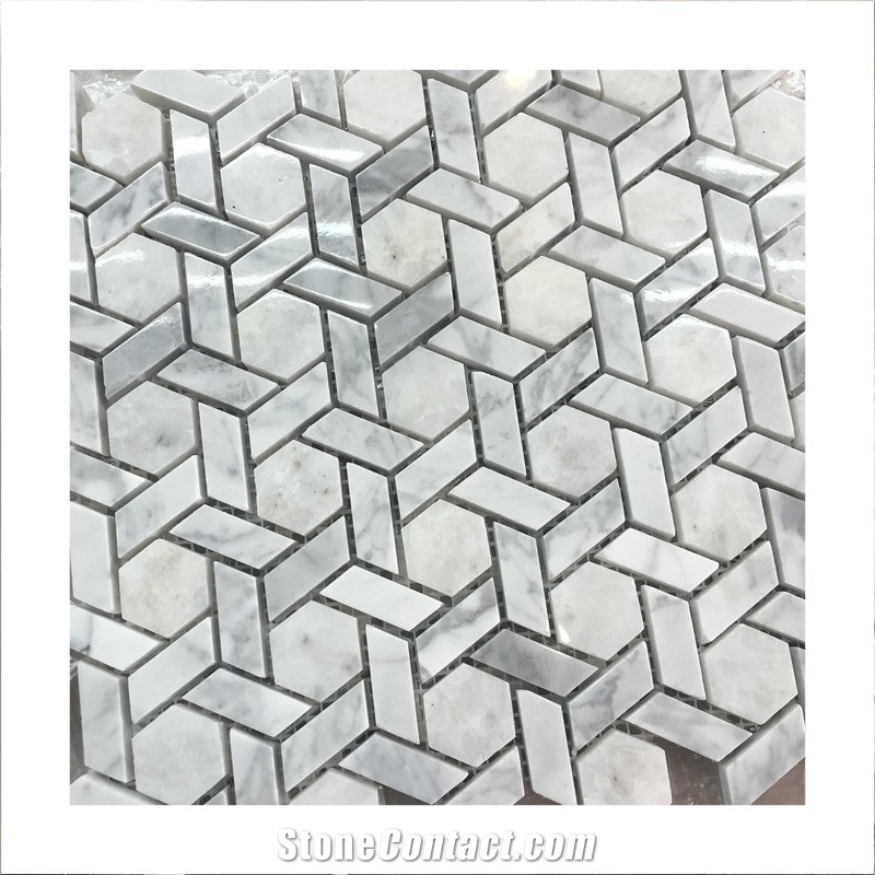 Carrara White Marble Mosaic Tiles Shower Wall Design