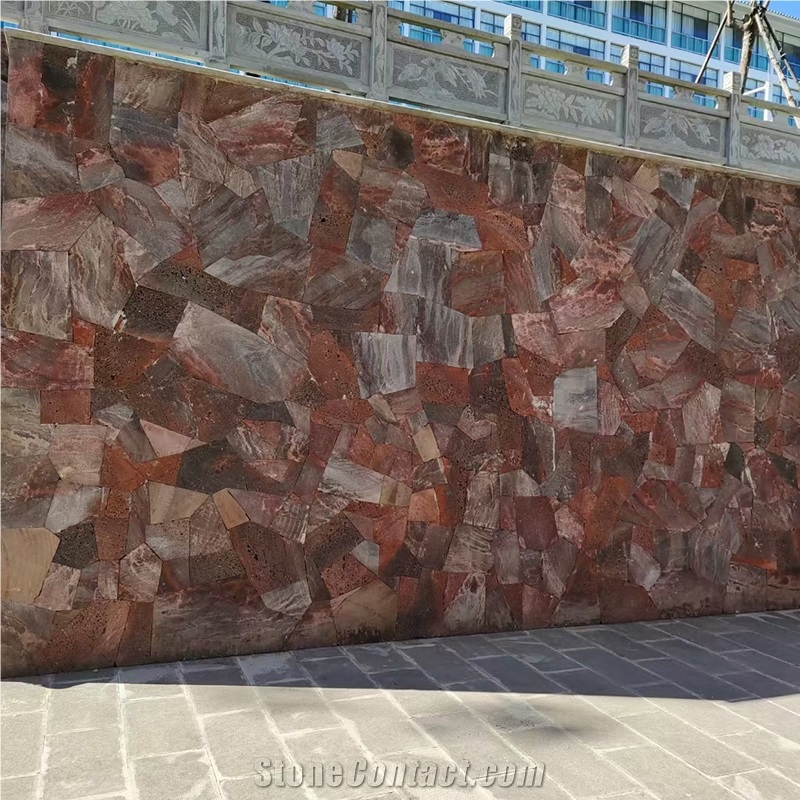 Random Size Natural Red Basalt Paver For Wall Panel