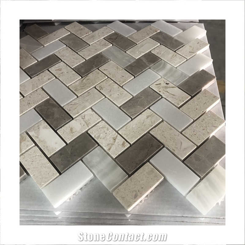 Stone Mosaic Marble Tile With Mesh-Back For Shower Wall