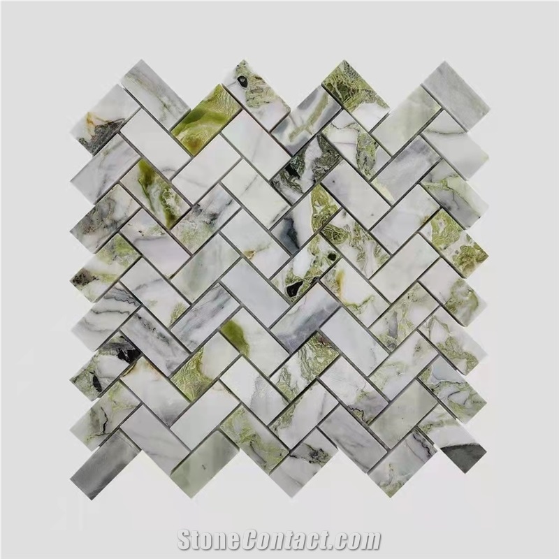 Cold Emerald Marble Rhombus Mosaic Floor Tile For Bathroom
