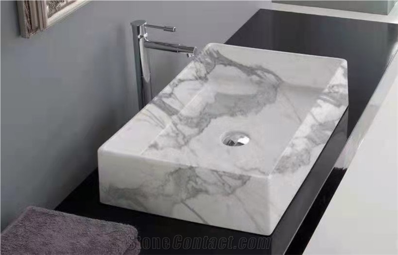 Custom Made White Marble Vanity Top Sinks