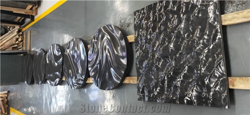 3D Marble Wall Decor Panel Black Marquina CNC Wall Panel