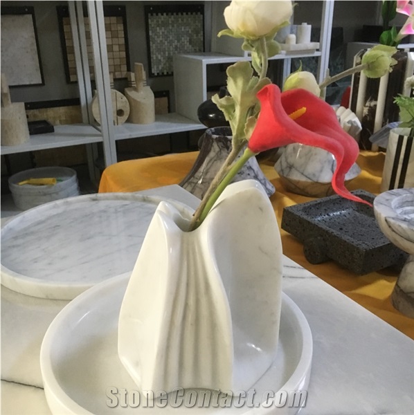 Calacatta Borghini Carving Marble Flower Vase Stone Interior