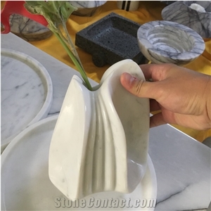 Calacatta Oro Marble Flower Vase Pedestal Vase Column Rack
