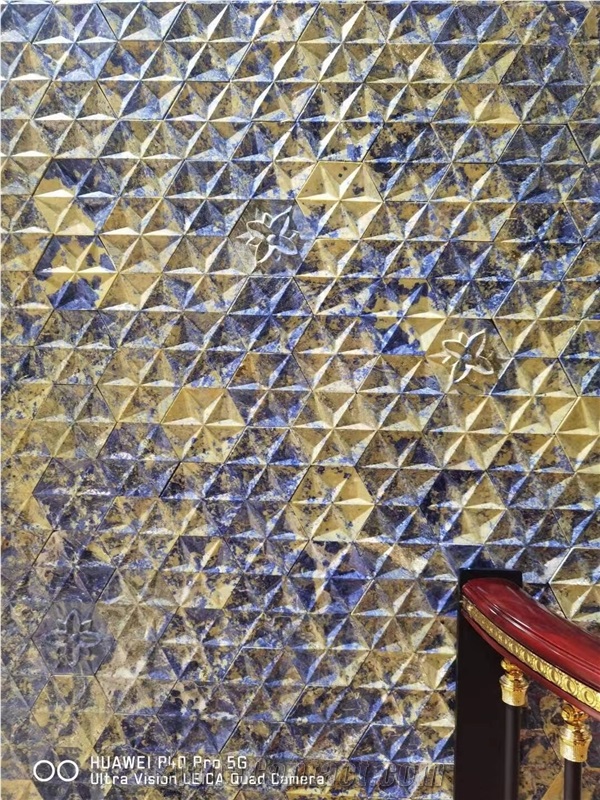 Interior Blue Granite 3D Wall Panel Sodalite CNC Home Decor