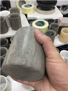 Marble Candle Jar Stone Candle Holder Grey Wood Wine Rack