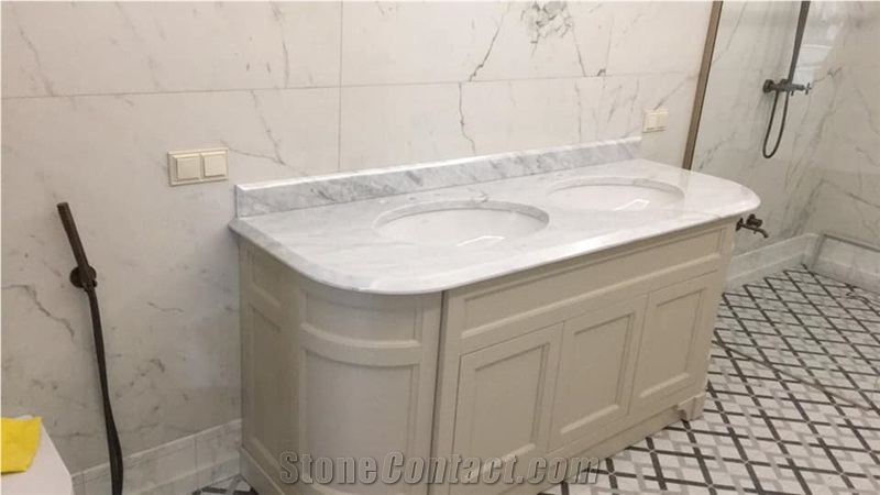 Marble Prefab Double Sink Vanity Top Carrara Yacht Bath Top