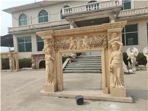 Modern Stone Indoor Fireplace Limestone Sculptured Fireplace