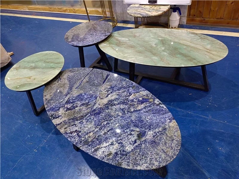 Oval Stone Cafe Table Granite Home Fruniture Bahia Blue Top
