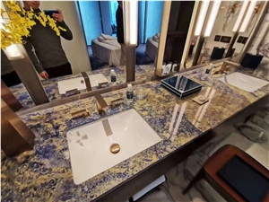 Prefab Blue Bolivia Master Bath Top Sodalite Bath Vanity Top