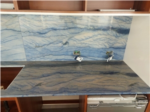Quartzite Stone Backsplash Azul Macaubas Kitchen Countertop