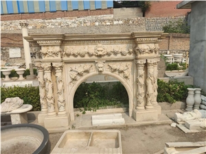 Sculptured Limestone Fireplace Outdoor Stone Fireplace