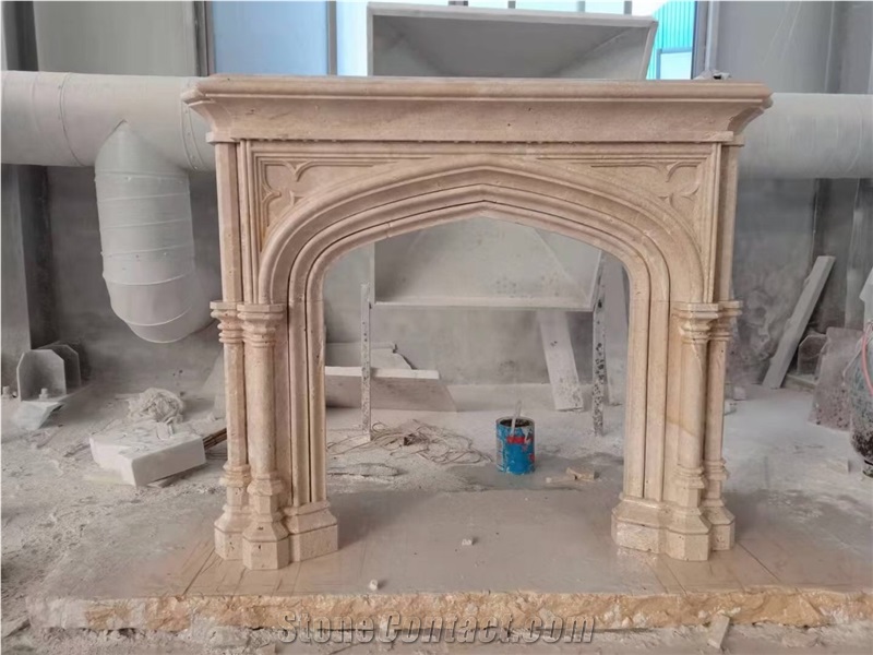 Sculptured Stone Antique Fireplace Traditonal Marble Mantel