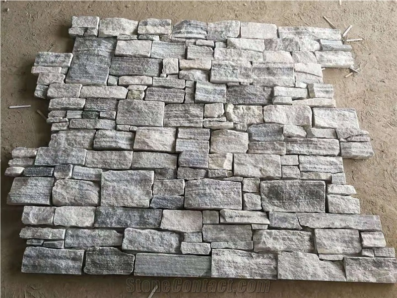 Stacked Stone Corner Veneer Grey Quartzite Ledger Cladding