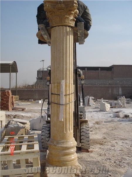 Stone Doric Column Solid Marble Sculptured Roman Column