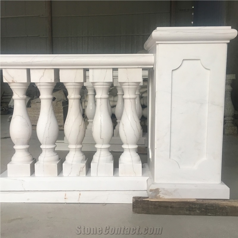 Custom Design Home Deck Natural White Marble Balustrades