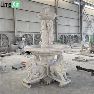 Customized Hand Carved White Marble Garden Lion Fountain