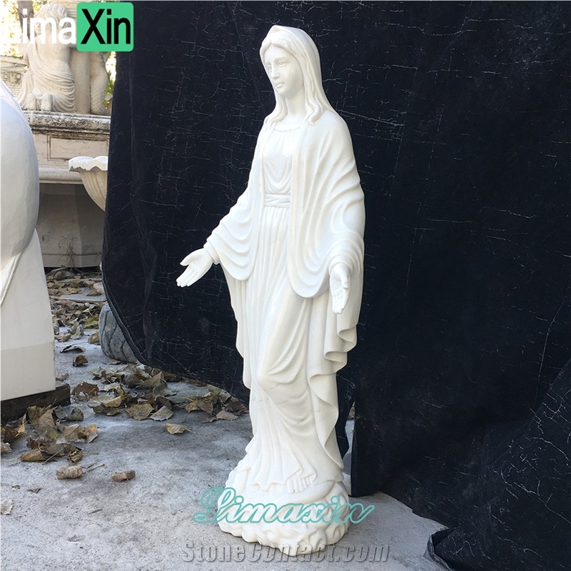 Customized Hand Carved White Marble Virgin Mary Statue