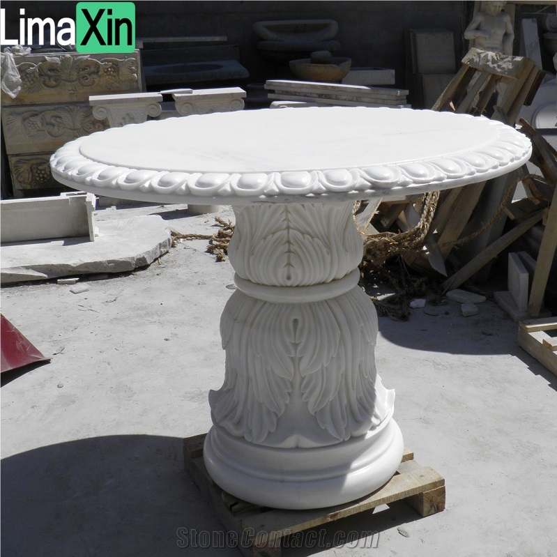 Customized Small Size Natural White Marble Coffee Table Set