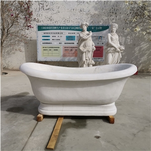 Freestanding Natural White Marble Solid Stone Bathtub