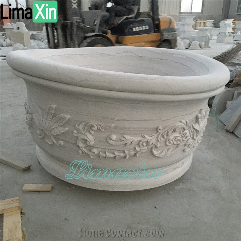Hand Carved Cheap Price Freestanding Round Marble Bathtub