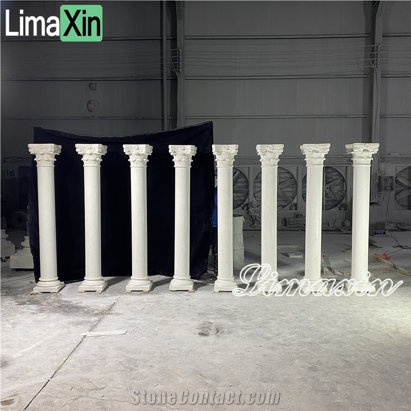 High End Outdoor Decorative Hand Carved White Marble Column