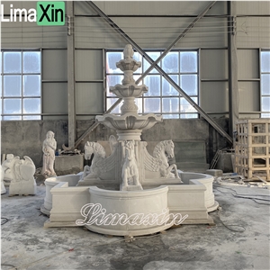 Landscaping Garden Decoration White Marble Horse Fountain