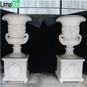 Natural Stone Flower Pots Hand Carved Garden Marble Planters
